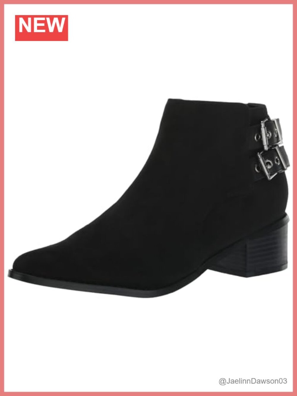 Wide Fit Ella Ankle Boot Faux Suede Pointed Toe Block Heel Side Zip